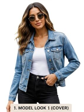 Love Tree Stretch Denim Jacket Medium Wash Fitted Button Front Womens M